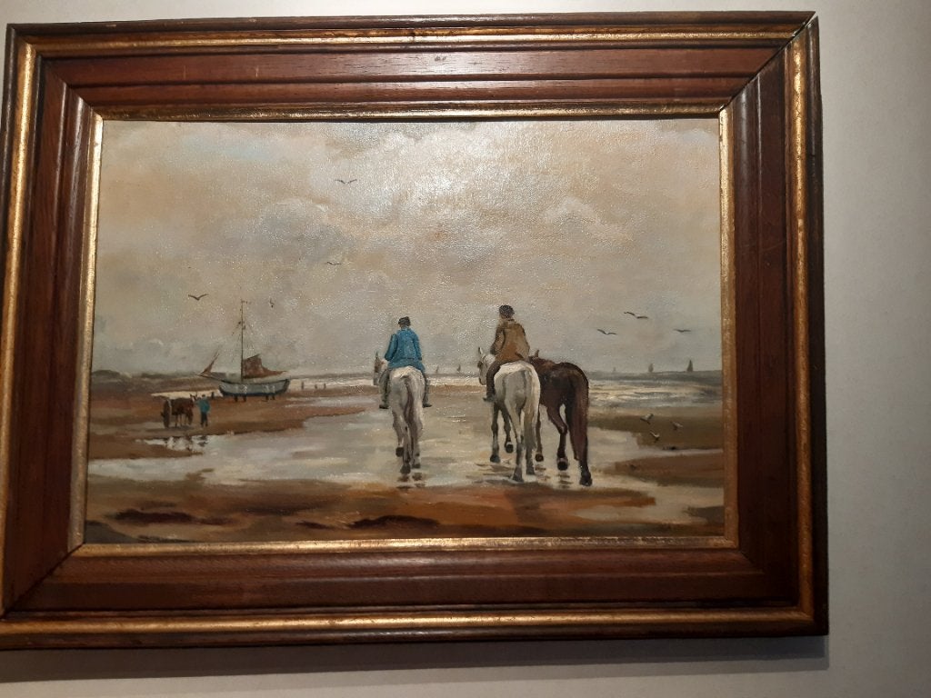 Schilderij Strandgezicht met paarden Katwijk, Ophalen, Maritiem / water, Doek, Oud hollands