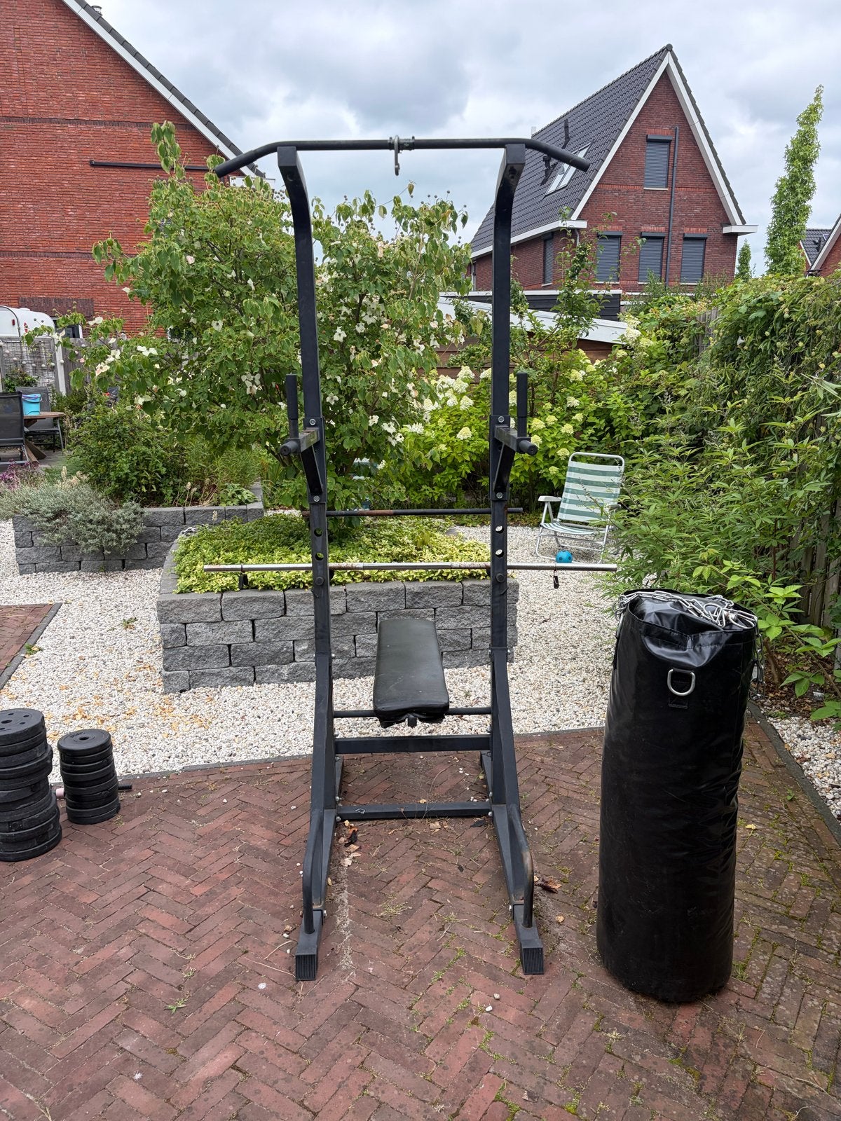 Complete Fitness Set: Power Rack, Gewichten & Bokszak, Sport en Fitness, Fitnessmaterialen, Ophalen, Gebruikt, Armen, Fitnessbank