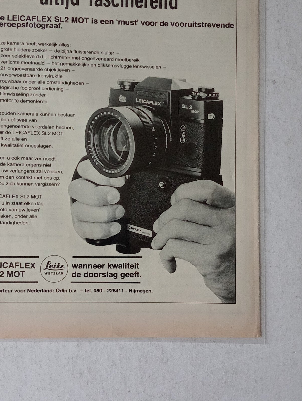 Leicaflex SL2 MOT advertentie uit tijdschrift (jaren '70), Ophalen of Verzenden, Knipsel(s)