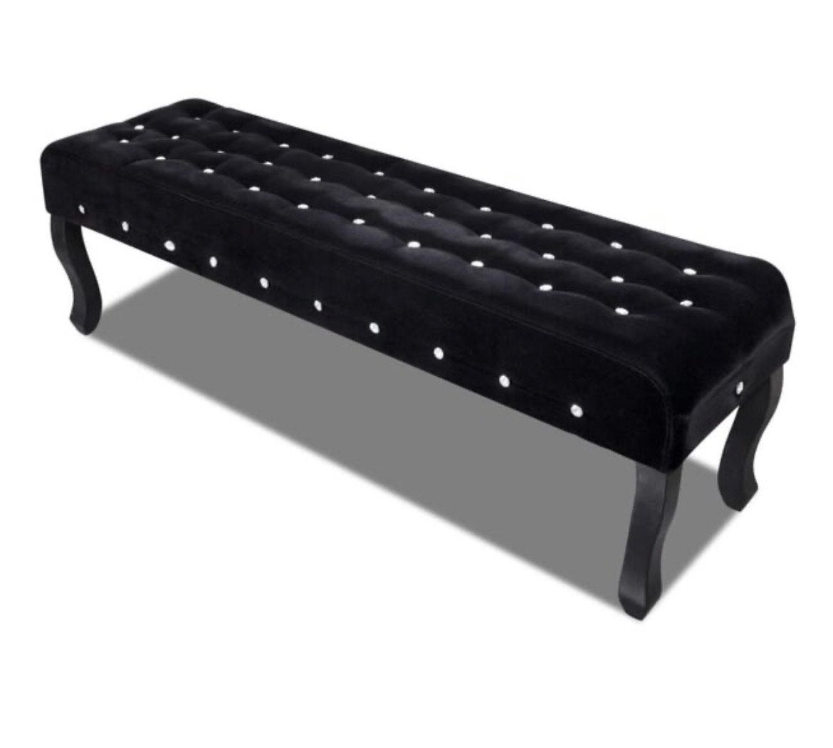 Zwarte fluwelen bankje met steentjes en gebogen poten, Ophalen, Minder dan 50 cm, Gebruikt, 125 cm of meer