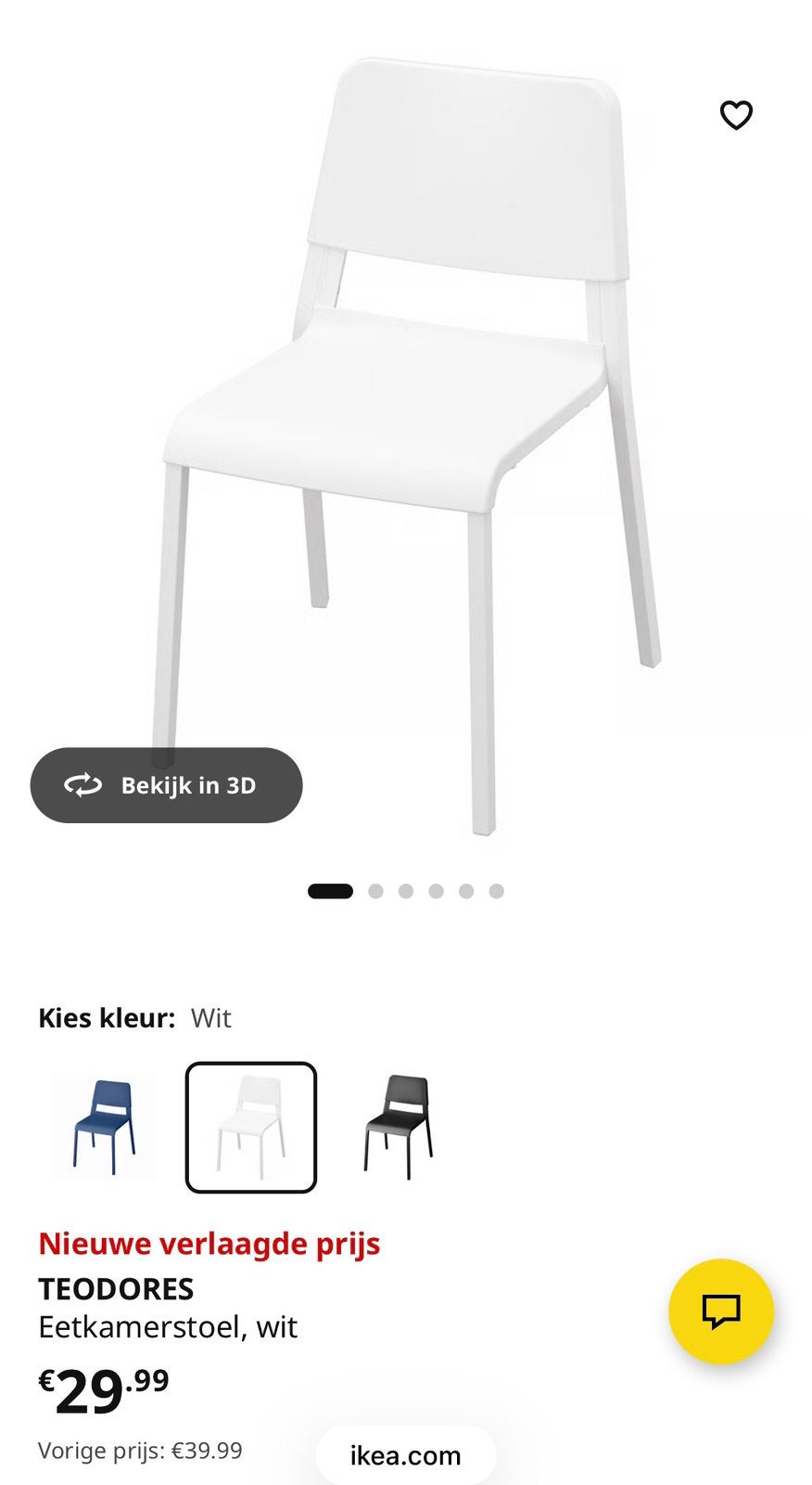 12 stuks TEODORES IKEA Wit stoelen plastic lichtgewicht, Huis en Inrichting, Stoelen, Ophalen, Zo goed als nieuw, Wit, Eén