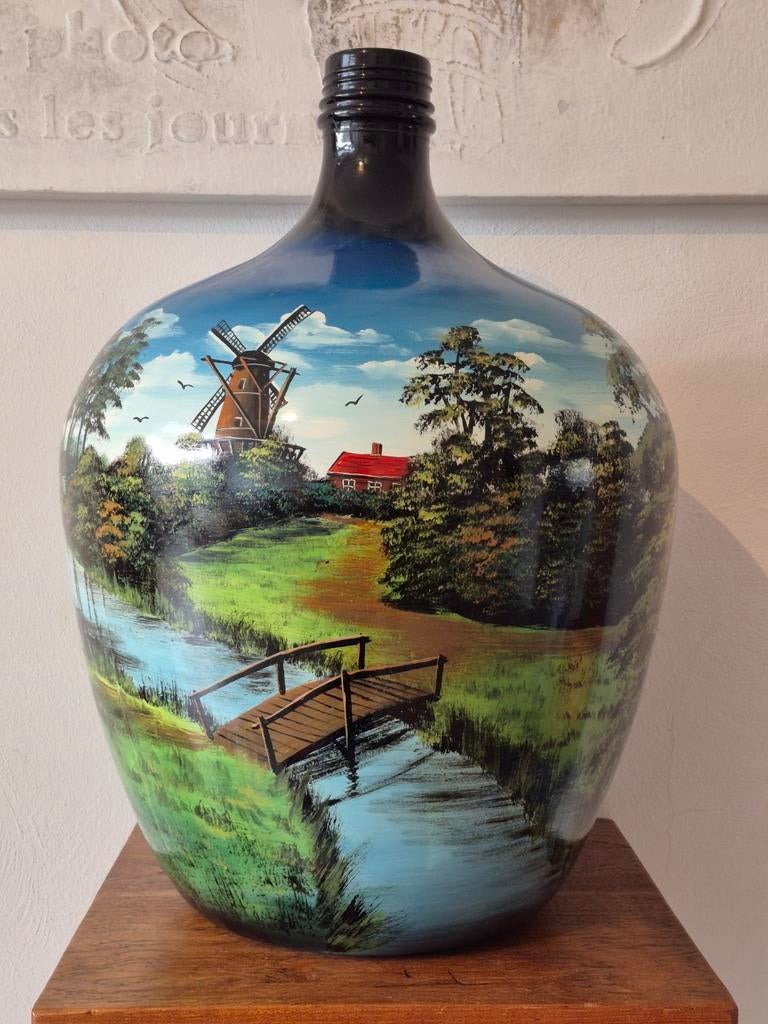 Handbeschilderde wijnfles Dame Jeanne, Ophalen, Overige kleuren, Glas