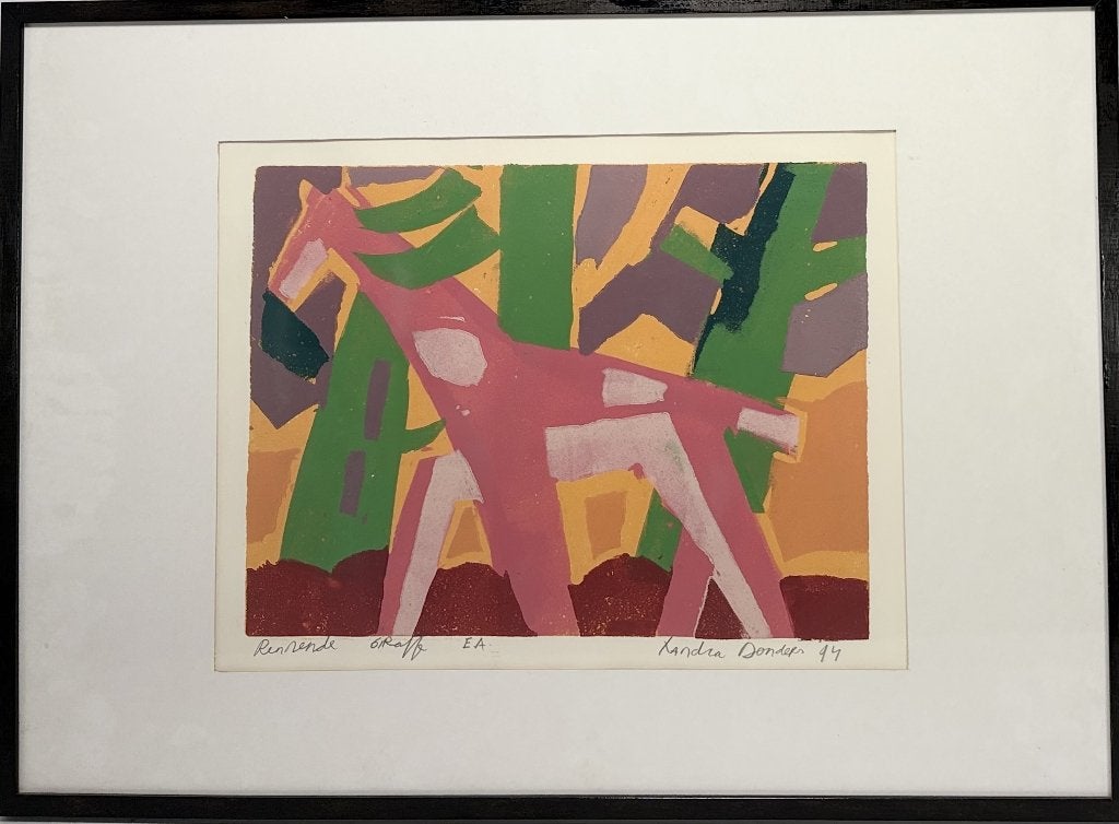 803. Zeefdruk, Xandra Donders - "rennende giraffe", 1994, Ophalen of Verzenden