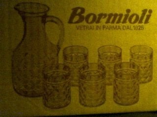 Karaf + 6 glazen Rustico + doos, Bormioli Italie 70' vintage, Ophalen, Glas of Glazen, Overige merken, Vintage