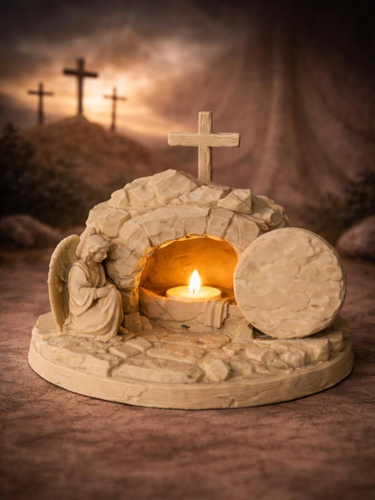 Jezus Graf met Engel en Kaars - Religieuze Decoratie, Ophalen of Verzenden