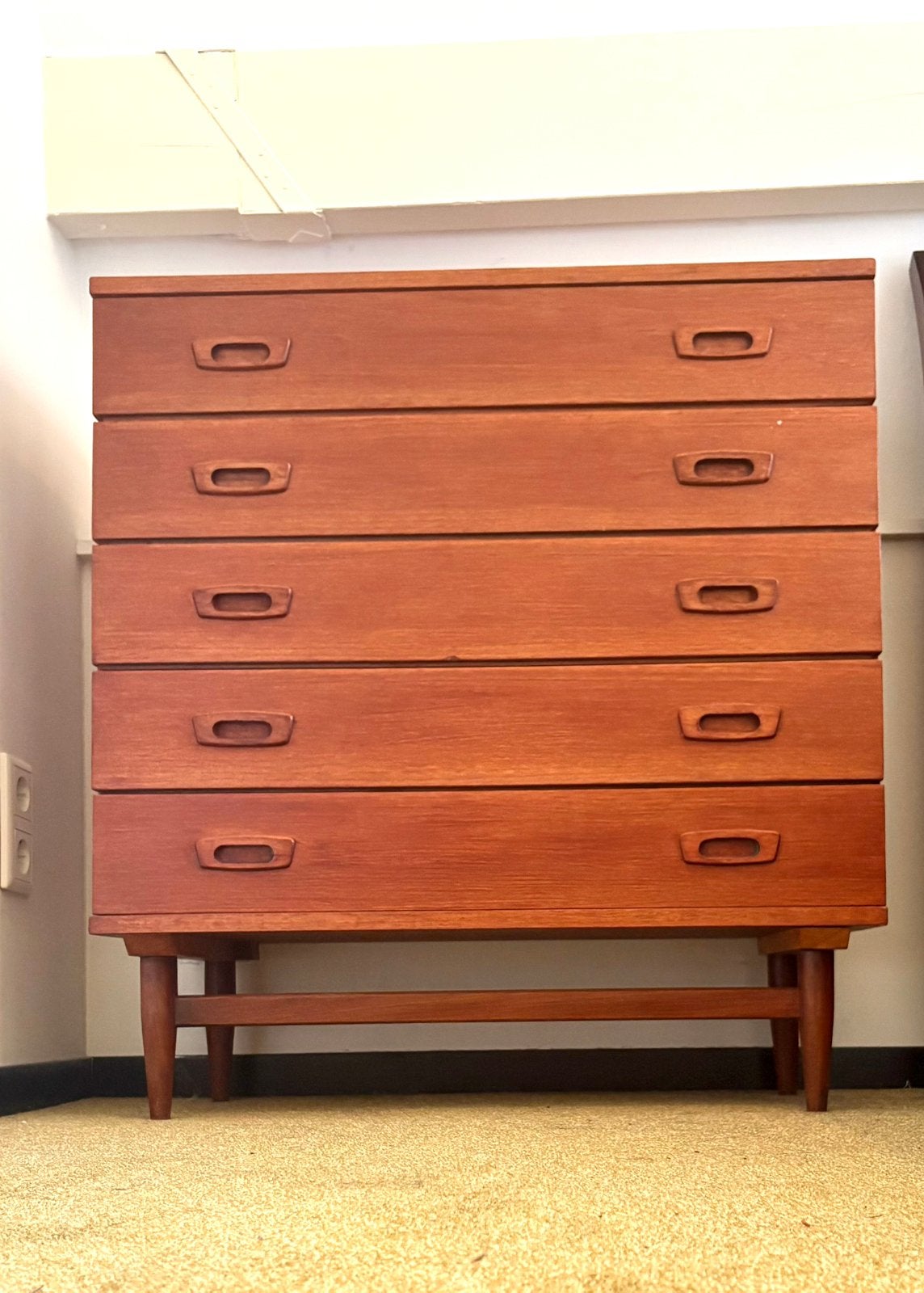 Vintage ladekast Scandinavisch design, Huis en Inrichting, Ophalen, 5 laden of meer, Teakhout, 50 tot 100 cm