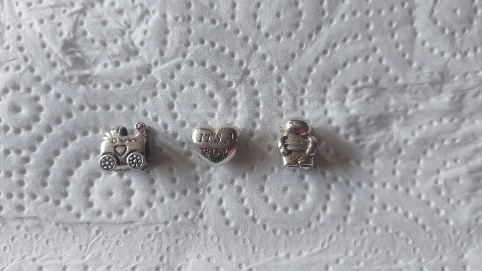 Pandora 925 zilveren bedeltjes - kinderwagen, hart, jongetje, Sieraden, Tassen en Uiterlijk, Bedels, Pandora, Ophalen of Verzenden