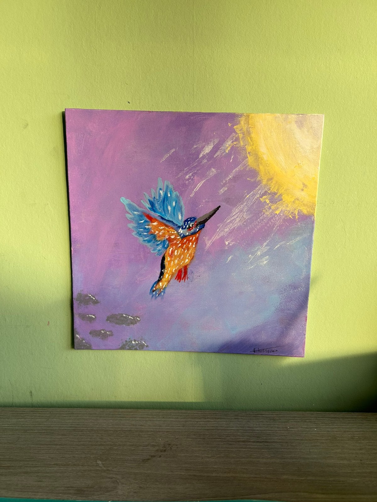 Handgemaakt Acrylschilderij - IJsvogel (Canvasboard), Ophalen of Verzenden