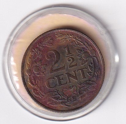 2 1/2 Cent 1941 ruim Zeer mooi met Diverse Muntkleuren, Verzenden, Koningin Wilhelmina, Overige waardes, Losse munt