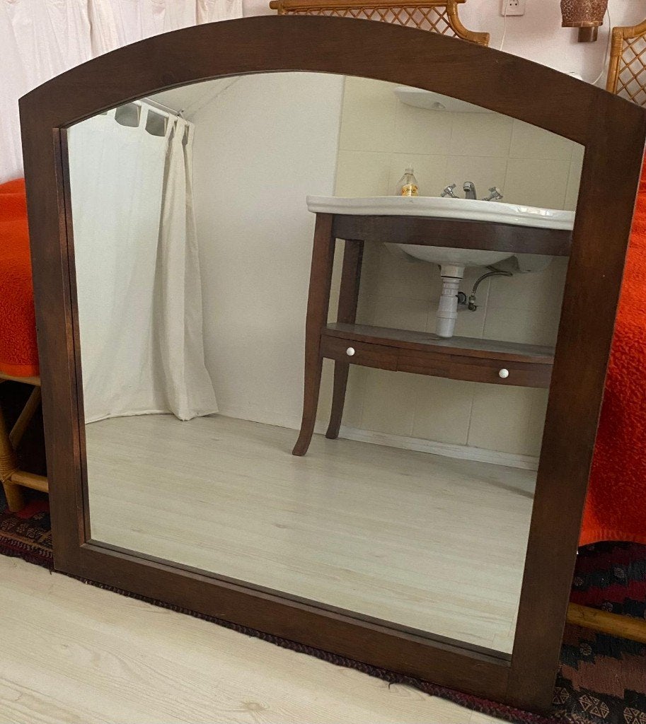 (badkamer) spiegel van massief hout – 91 x 94 cm, Huis en Inrichting, Woonaccessoires | Spiegels, Ophalen, Zo goed als nieuw, 75 tot 100 cm