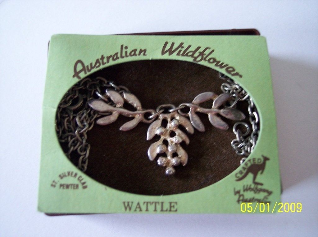 Hanger met ketting - Mimosa bloem met blaadjes (Australië), Ophalen of Verzenden, Zo goed als nieuw, Zilver, Overige materialen