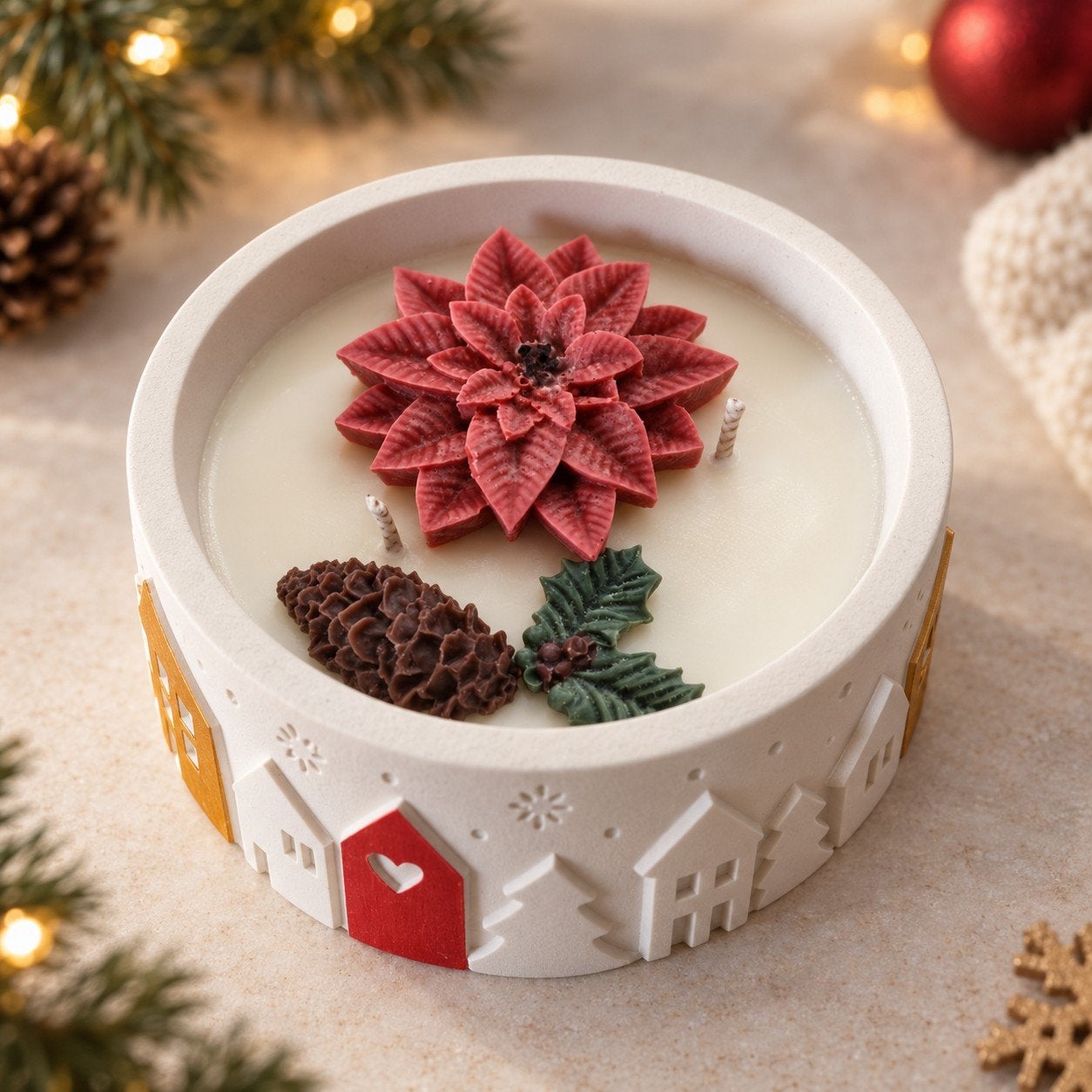 Handgemaakte kerstkaars | Warme appeltaart geur, Nieuw, Ophalen of Verzenden, 5 cm, Crème