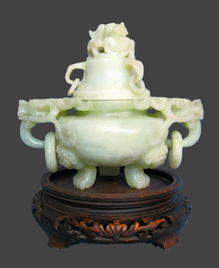 Grote prachtige geurpot in jade., Ophalen