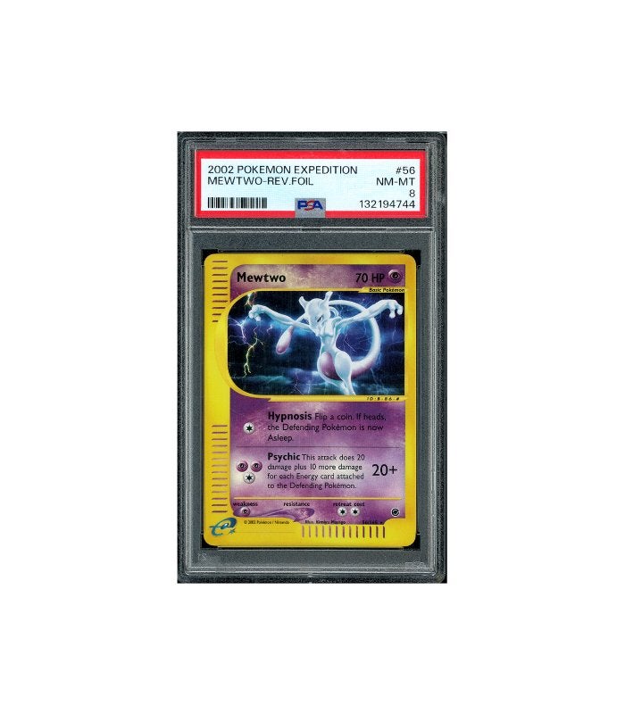 Pokemon Mewtwo Reverse Holo e-Series Expedition #56 PSA 8, Ophalen of Verzenden, Zo goed als nieuw, Losse kaart, Foil