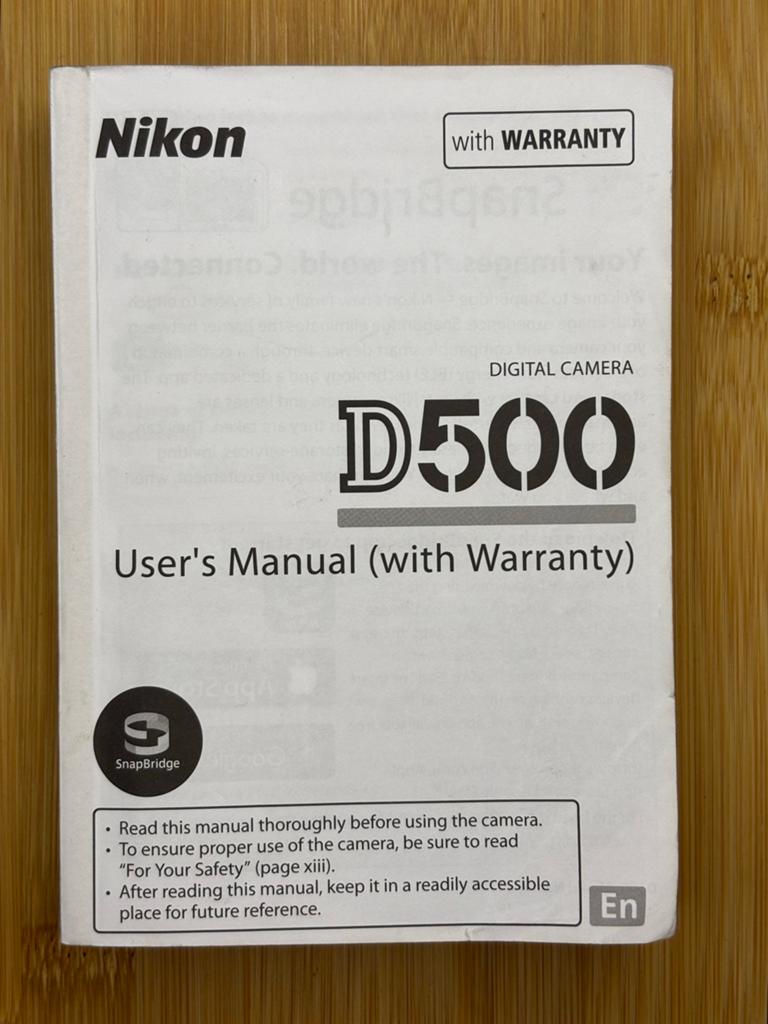 Nikon D500 Gebruikershandleiding engelstalig, Ophalen of Verzenden, Zo goed als nieuw