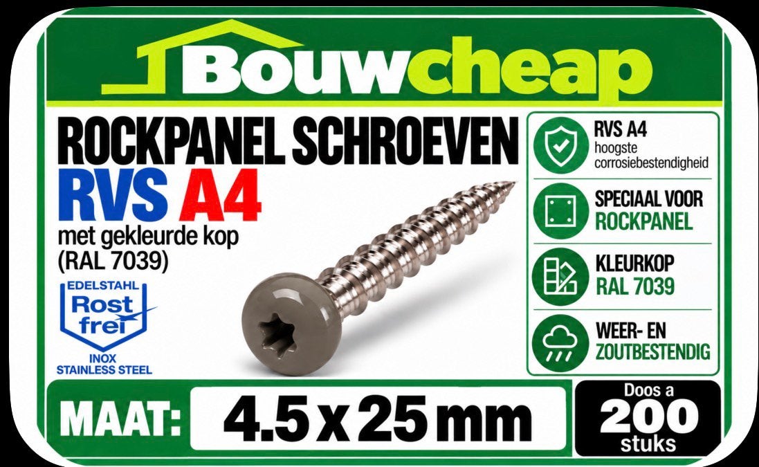 Rockpanel schroeven RVSA4 voorschrift alle kleuren., Doe-het-zelf en Verbouw, Ophalen of Verzenden, Nieuw, Schroeven, Rvs