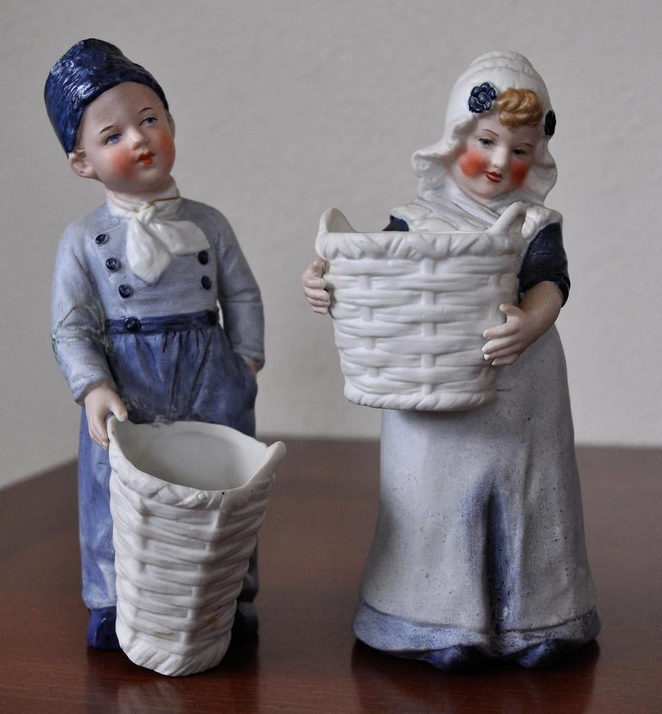 Antiek Plantenbakje Heubach Jongen (GELIJMD) en Meisje, Ophalen of Verzenden