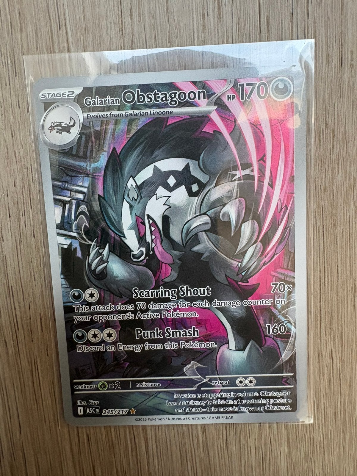Galarian Obstagoon #245/217 Ascenden Heroes, Hobby en Vrije tijd, Ophalen of Verzenden, Zo goed als nieuw, Losse kaart