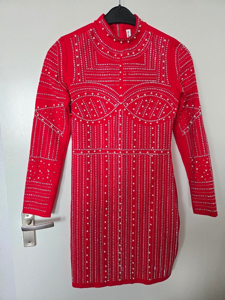 Rood glitter Avondjurk mt M / L, Maat 38/40 (M), Nieuw, Cocktailjurk, Ophalen of Verzenden