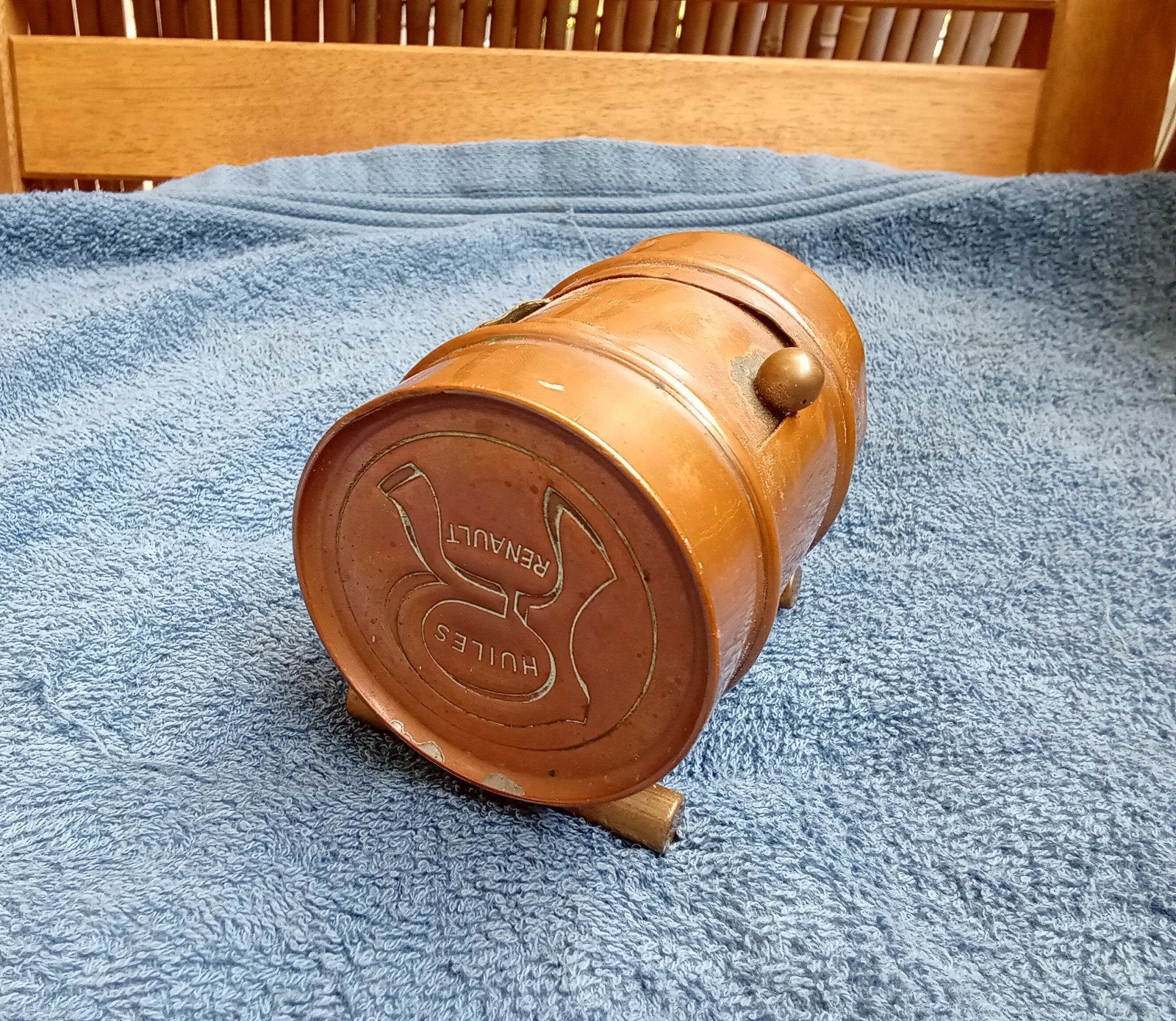 Vintage Koperen Renault Huiles Oliekan - Frans Automobilia, Ophalen of Verzenden