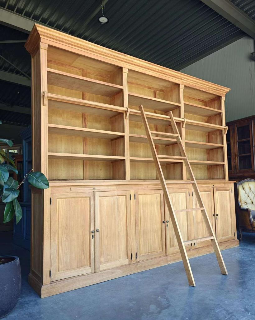 XXL Boekenkast teakhout | Bibliotheekkast met ladder #9105, Niet ingevuld, 200 cm of meer, 150 tot 200 cm, Niet ingevuld