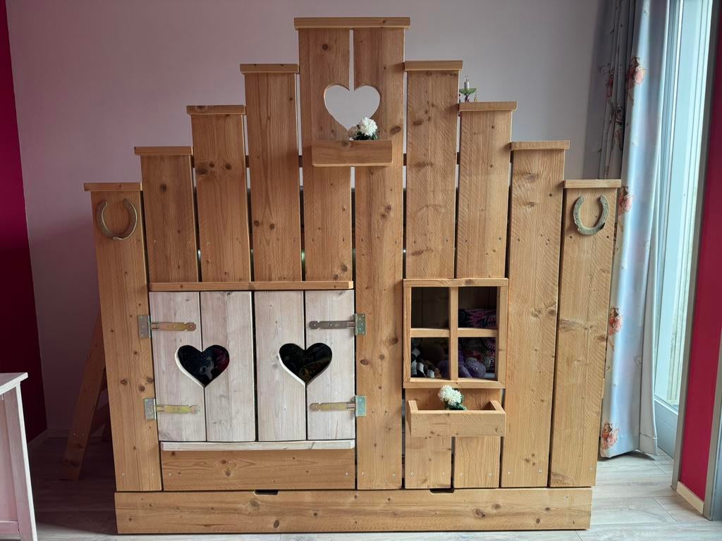 Huisjes (3x stapel) bed + kledingkast + spiegel, Kinderen en Baby's, Kinderkamer | Stapelbedden en Hoogslapers, Zo goed als nieuw