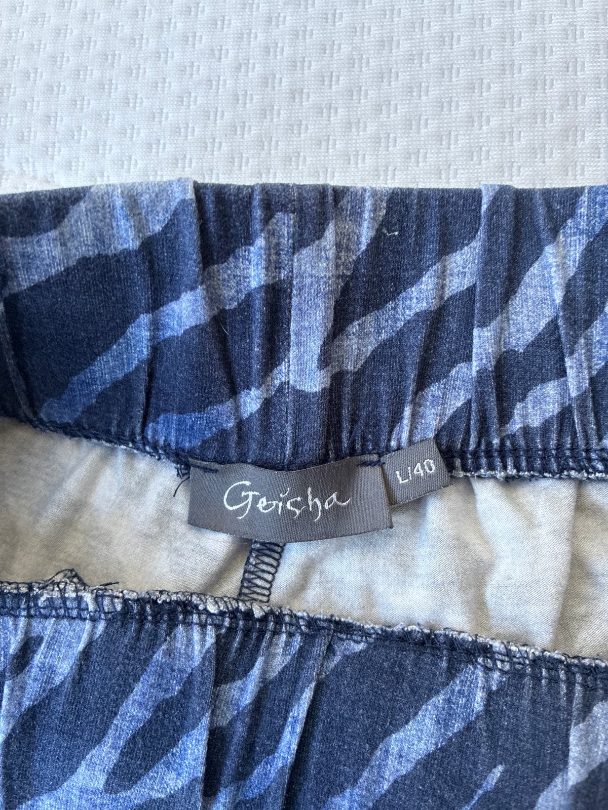 Geisha broek met zebraprint, maat L/40, Maat 38/40 (M), Blauw, Ophalen of Verzenden, Zo goed als nieuw