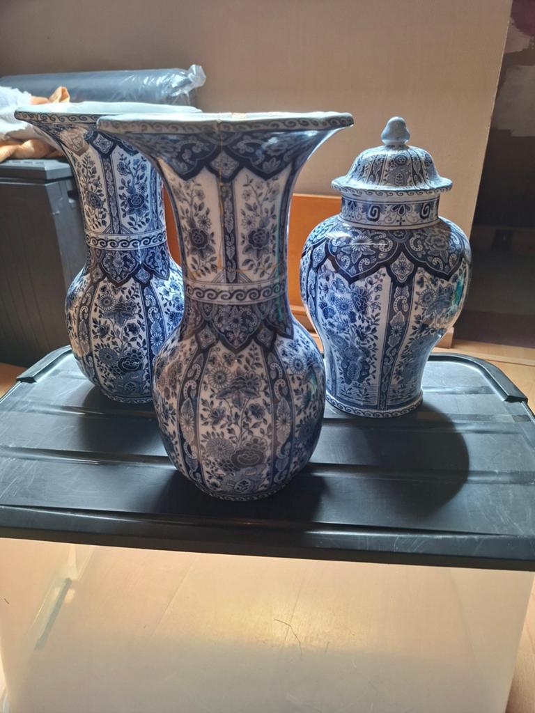Delfts blauwe vazenset - 3 stuks, Antiek en Kunst, Antiek | Vazen, Ophalen