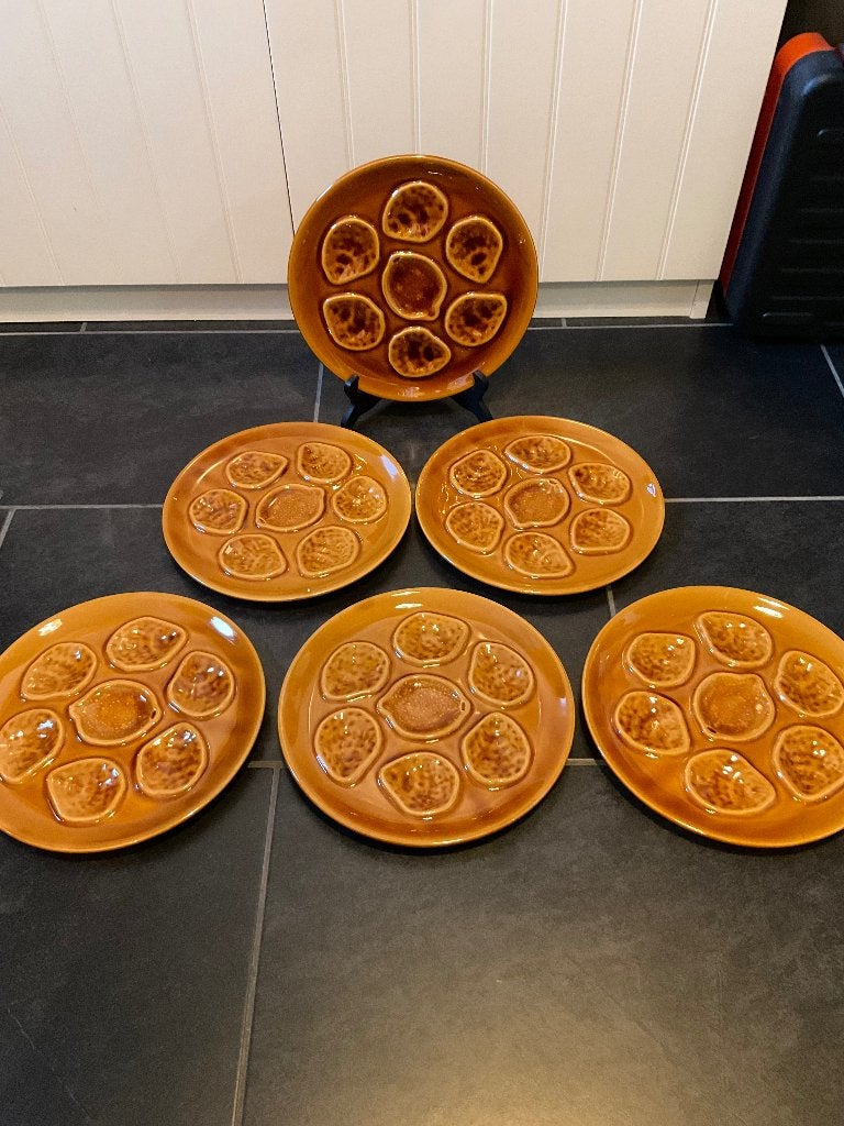 Set van 6 vintage Franse oesterborden met reliëf 3D, Ophalen of Verzenden