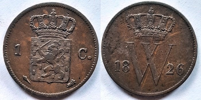 Cent 1826 U, Postzegels en Munten, Verzenden, Koning Willem I, 1 cent