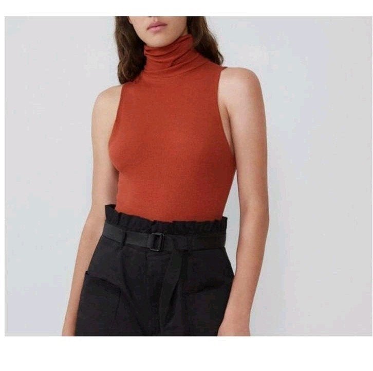 Zara roest oranje top met col maat S 36 , top van katoen, Bruin, Verzenden, Zara, Zo goed als nieuw