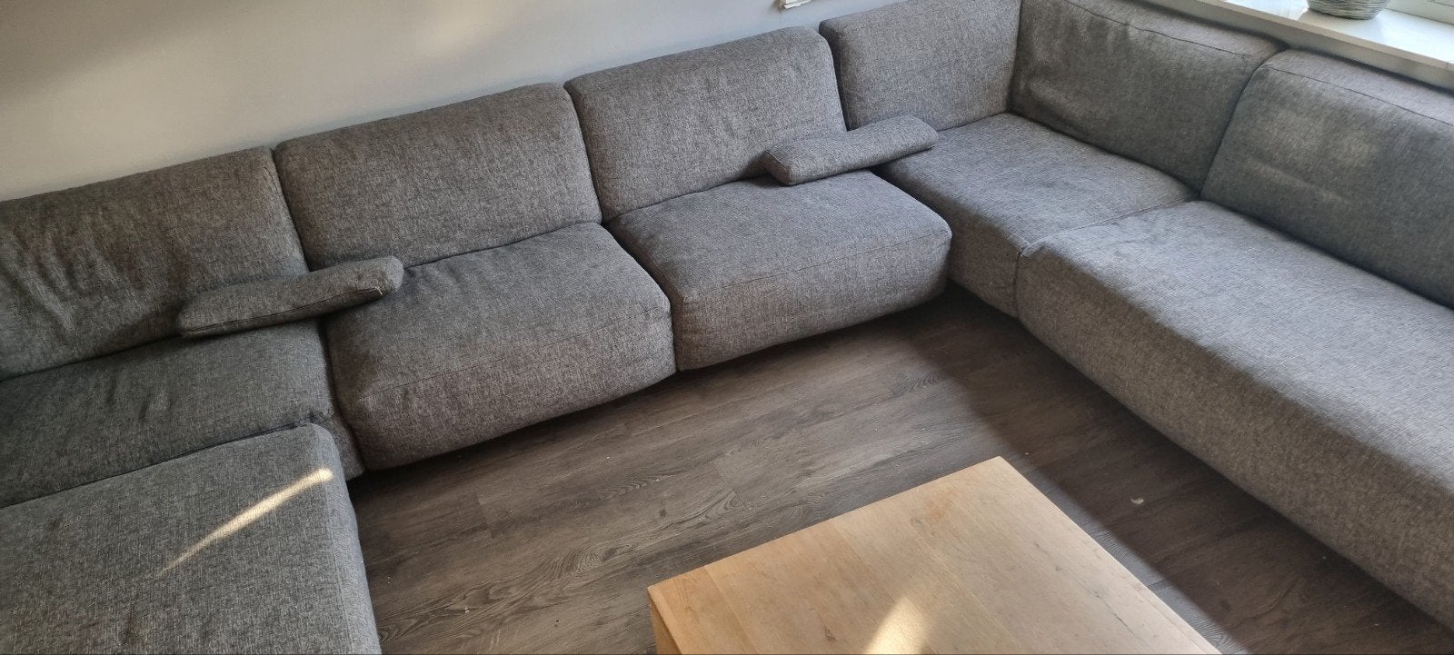 Montel Hoekbank met Poef - Donkergrijs, Modulair, Huis en Inrichting, Ophalen, Gebruikt, 100 tot 125 cm, Hoekbank