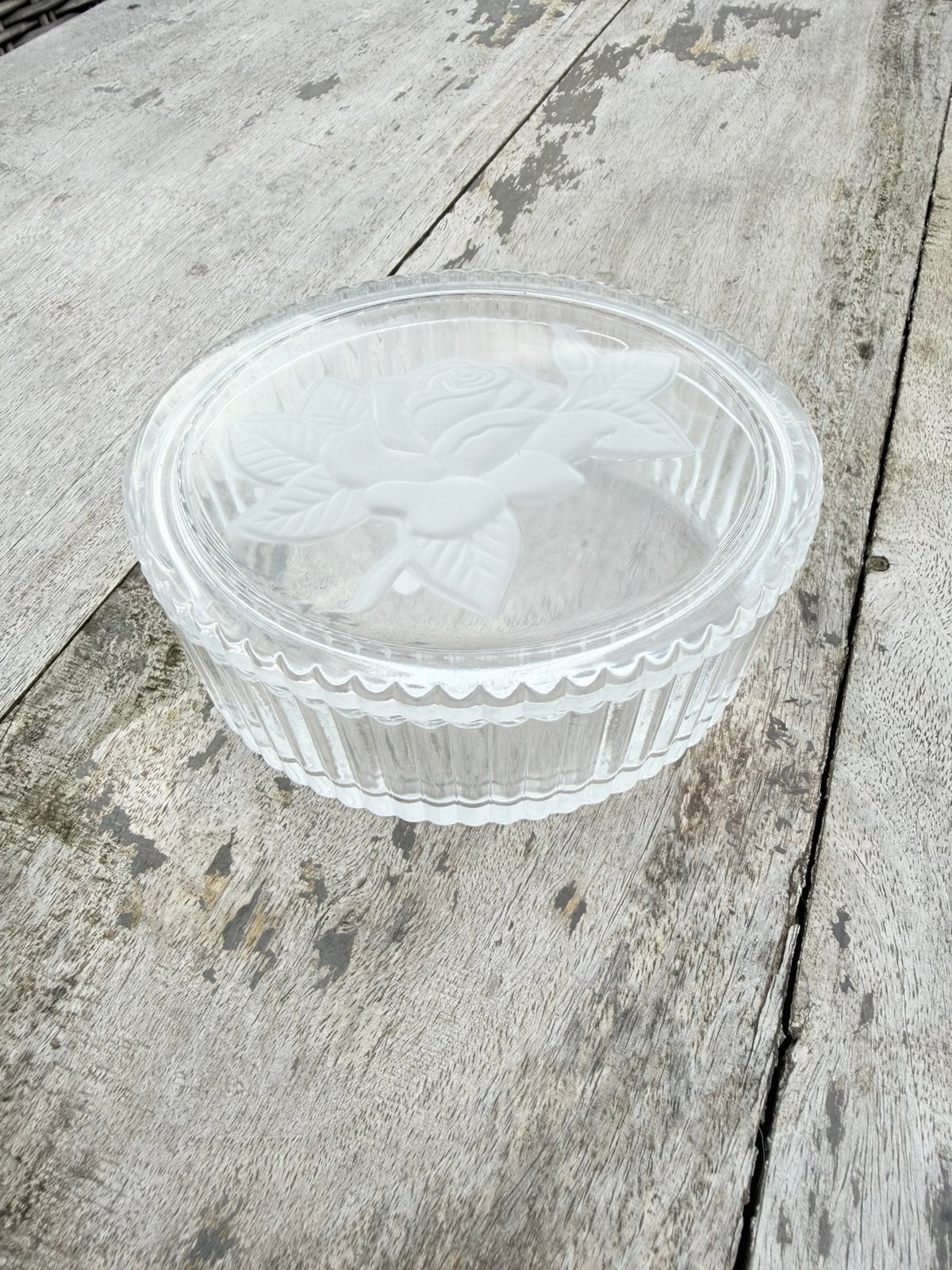 Glazen doosje roos sieraden, Antiek en Kunst, Curiosa en Brocante, Ophalen of Verzenden