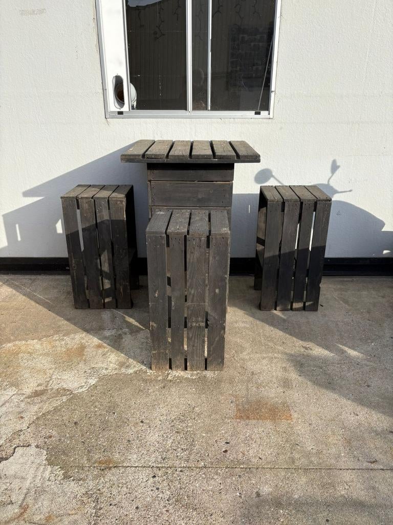 Bartafel incl 4 krukken | zwart gebeitst, Gebruikt, Info@woodfarm.nl, 4251NT, Ophalen of Verzenden