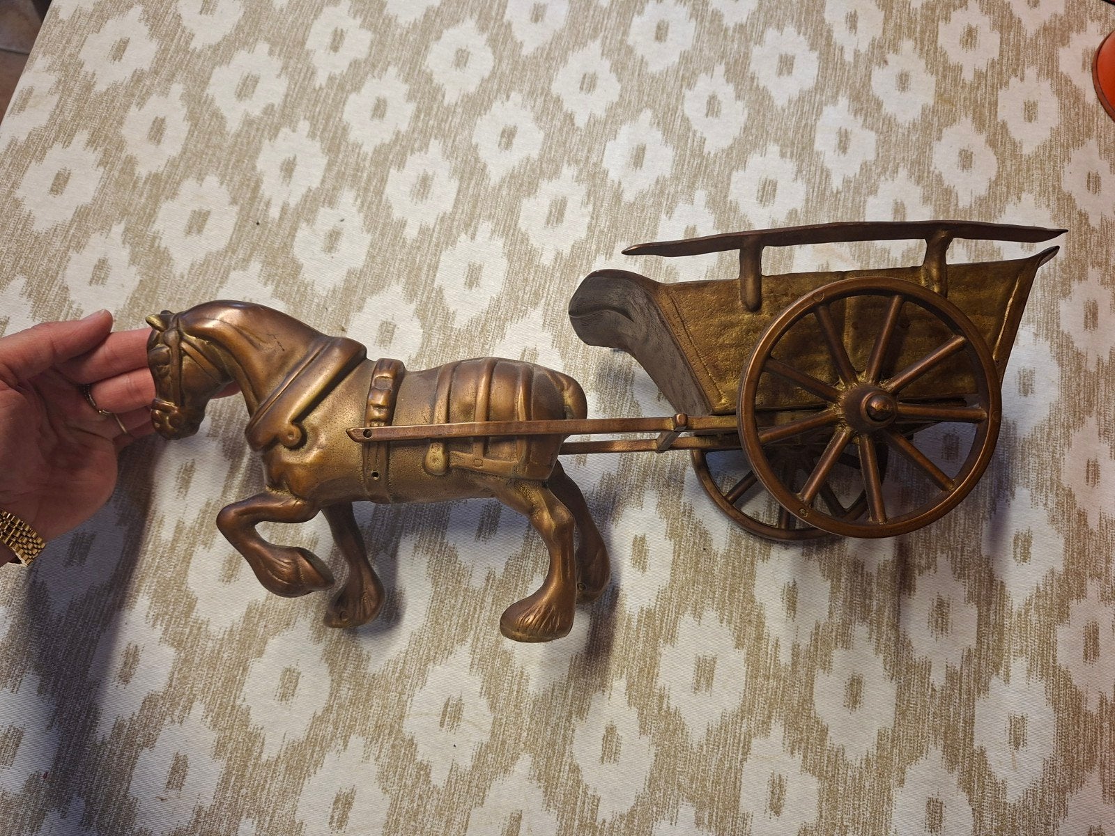 Decoratieve bronzen paard en wagen miniatuur, Ophalen of Verzenden