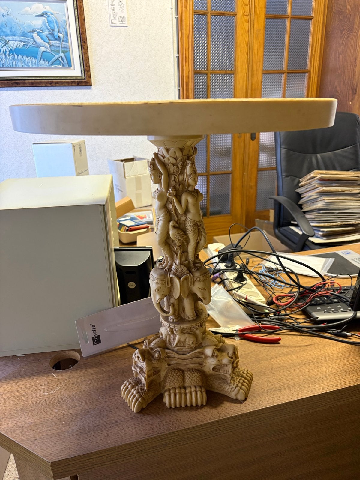 Vintage faux-ivory opiumtafel / Chinese bijzettafel, 45 tot 60 cm, Minder dan 55 cm, Gebruikt, Rond