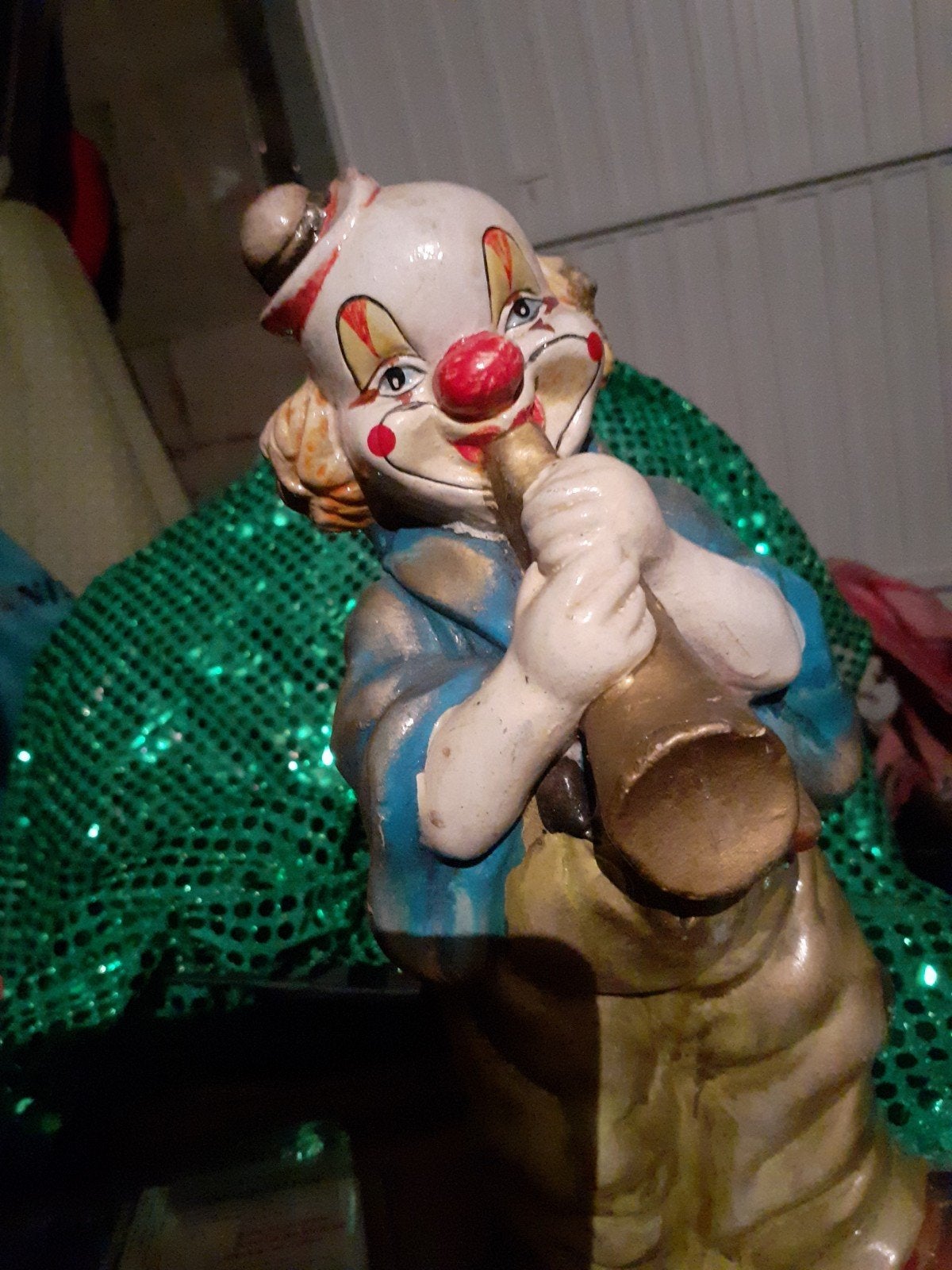 Vintage Clown Beeldje met Trompet - Decoratie, Ophalen, Gebruikt, Mens
