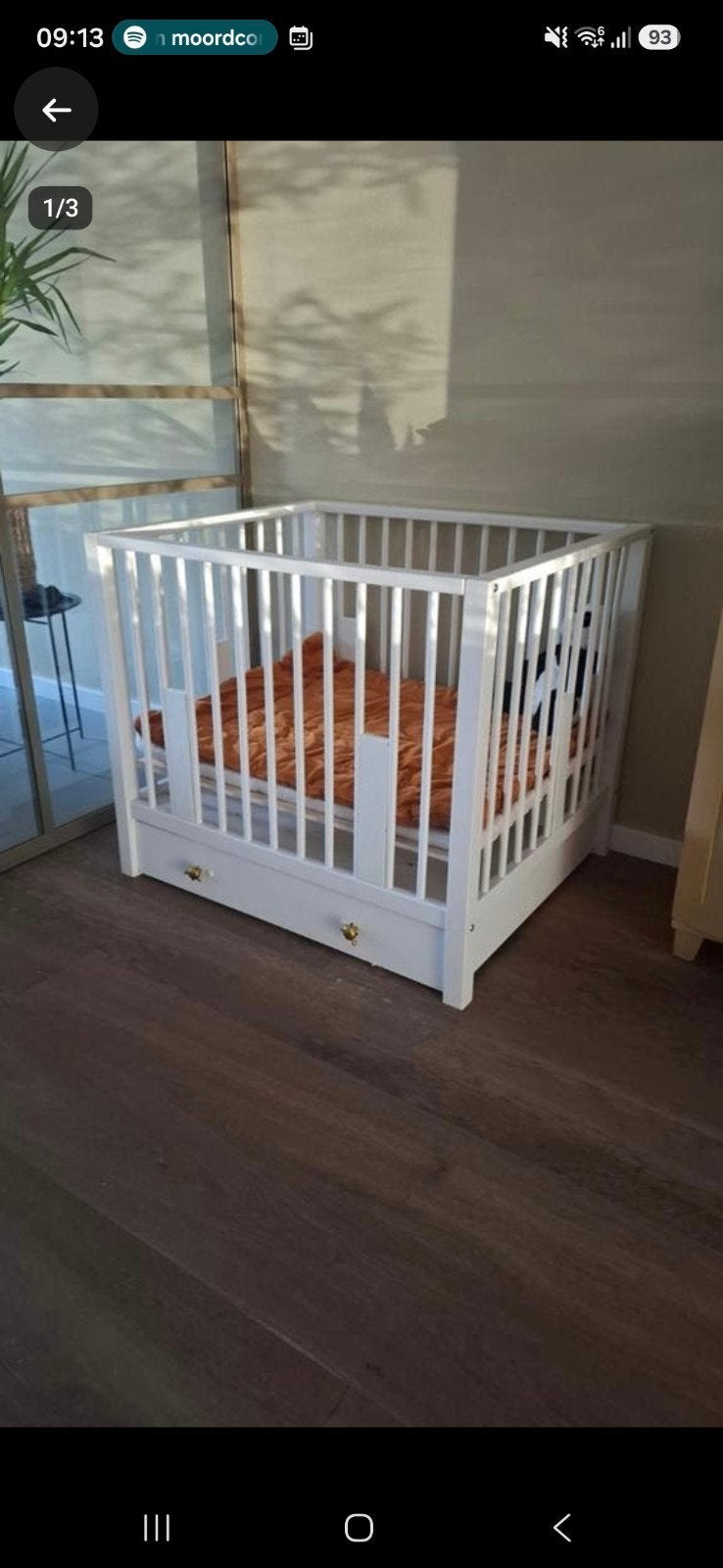 Mooi wit boxbed met lade en gouden schildpadknoppen, Ophalen, Gebruikt, Vierkant, Lade