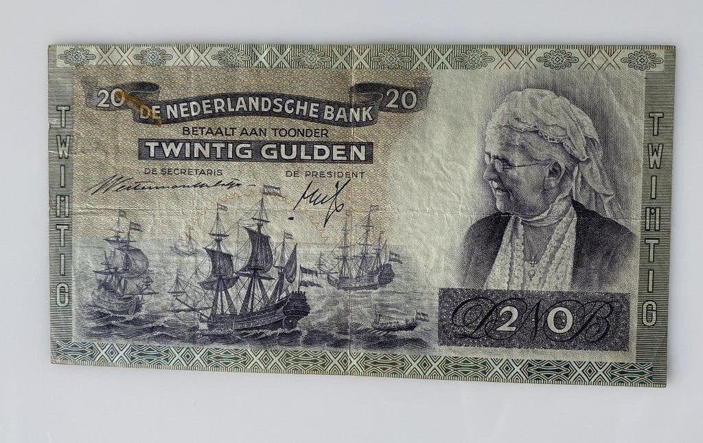 20 Gulden biljet 1941 (Koningin Emma) - serienr FR 013170, Ophalen of Verzenden, 25 gulden, Los biljet