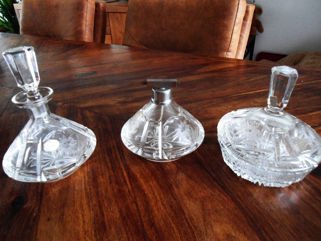 handgeslepen 3-delige vintage kristal set, Ophalen