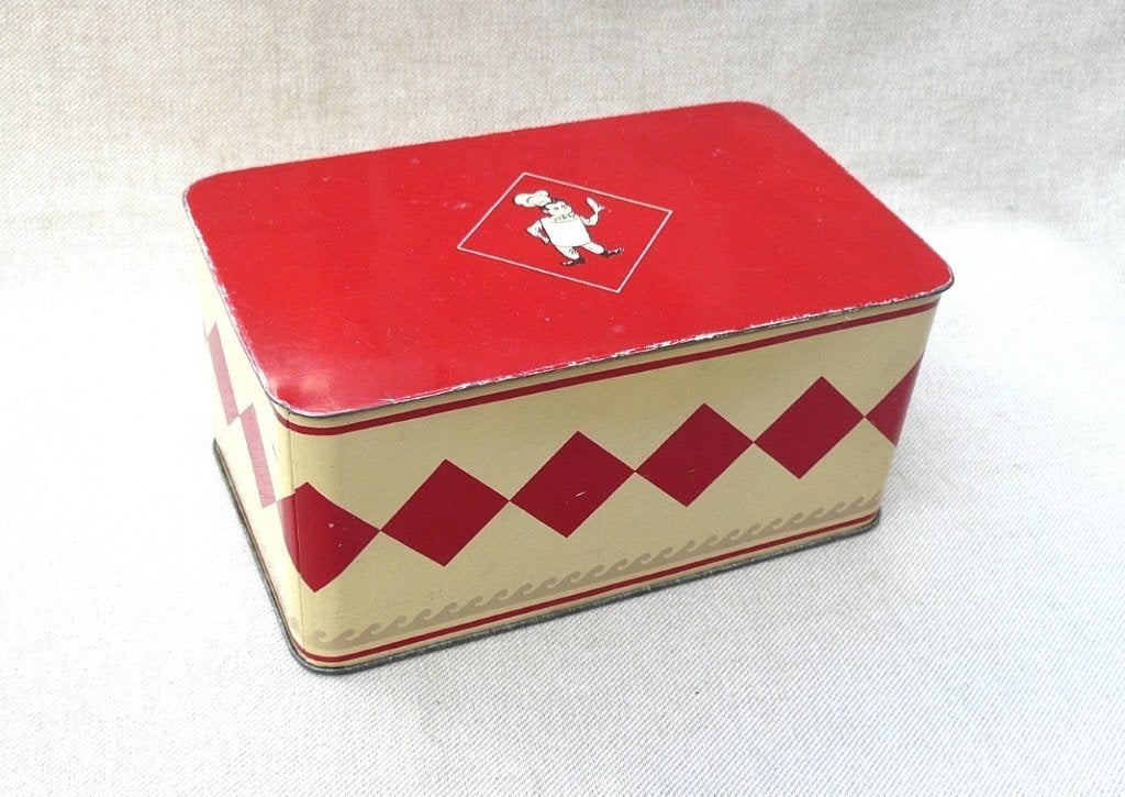 koekblik (leeg) Bolletje beschuitfabriek Almelo, jaren '60., Ophalen of Verzenden, Gebruikt, Koek(jes), Bolletje