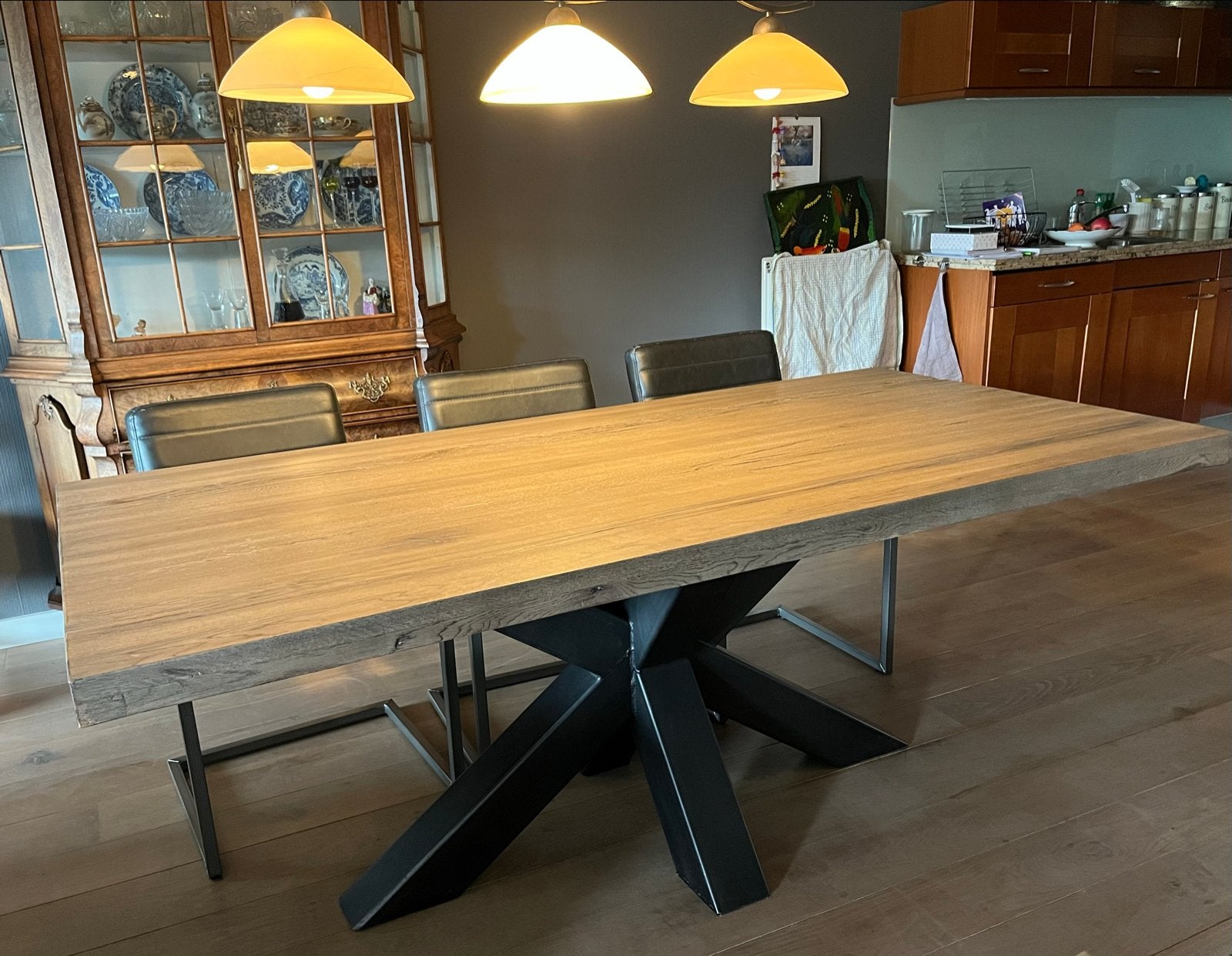 Eettafel met gratis 6 stoelen, Huis en Inrichting, Tafels | Eettafels, Ophalen, Gebruikt, 100 tot 150 cm, Eikenhout