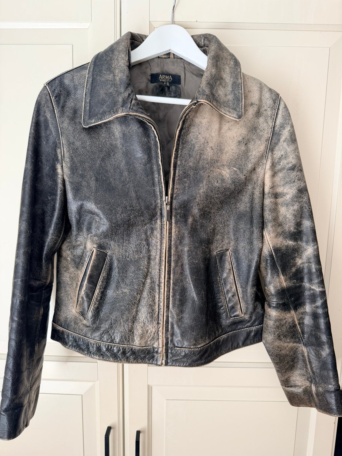 Vintage ARMA Leren Jas - Stoere Distressed Look maat 40, Kleding | Dames, Jassen | Zomer, Ophalen, Zo goed als nieuw, Maat 38/40 (M)
