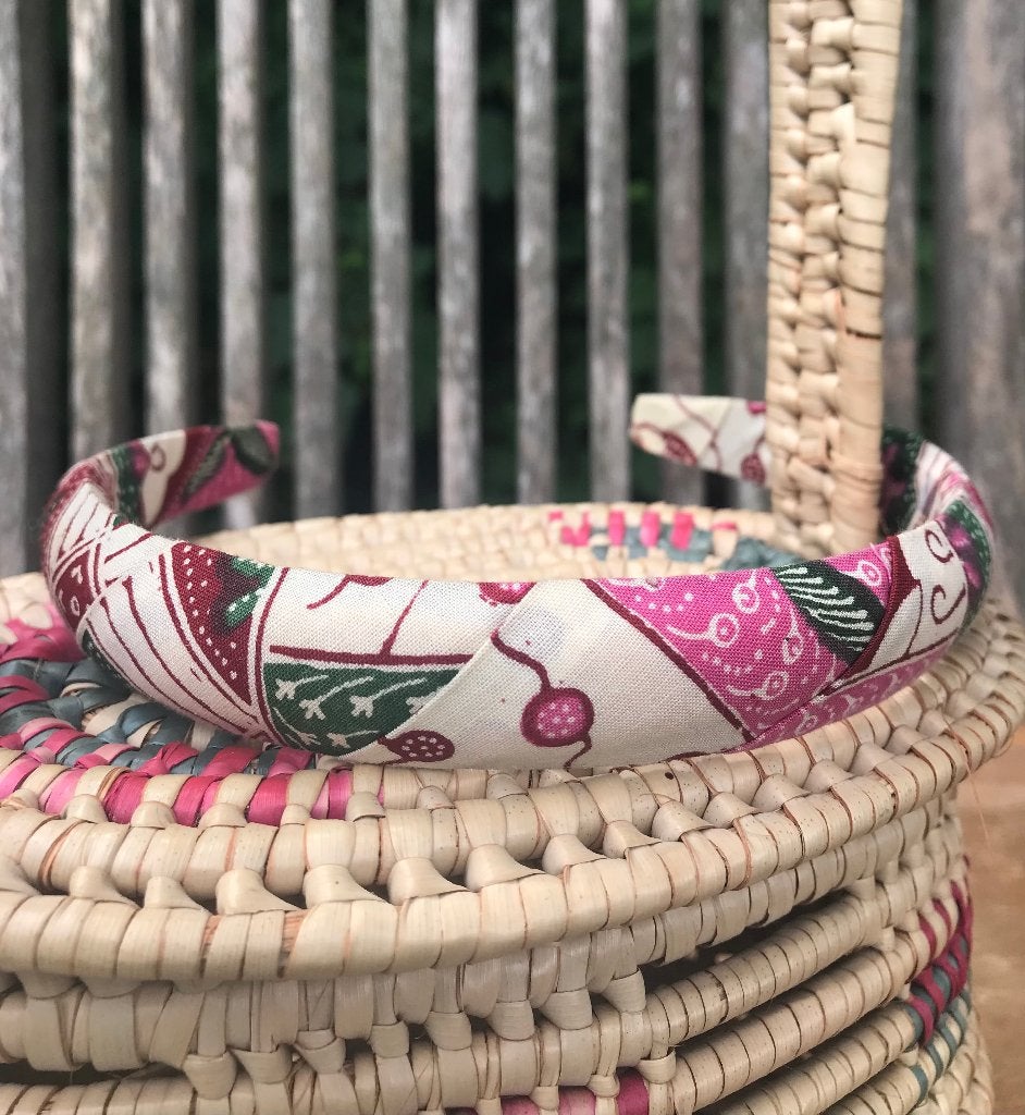 Haarband - beige met roze en groene details vintage jaren 80, Ophalen of Verzenden, Zo goed als nieuw, Haarspeld