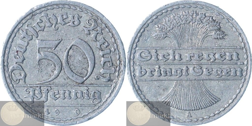 Duitsland - Weimar Republiek 50 Pfennig 1920 A 'Misslag', Ophalen of Verzenden, Duitsland, Losse munt