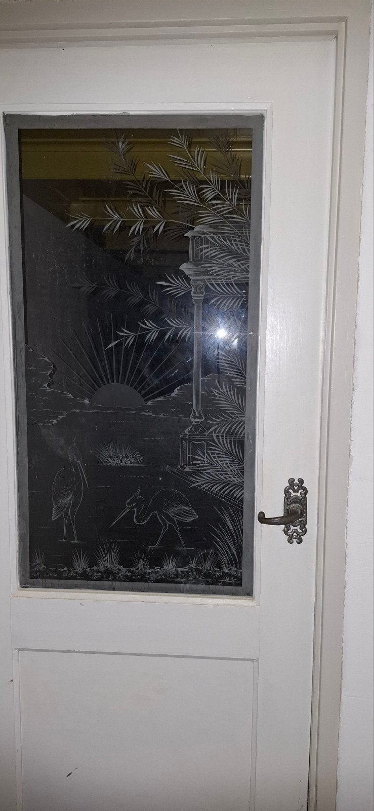Decoratief geëtst glas in binnendeur, Doe-het-zelf en Verbouw, Ophalen, Gevelraam of Ruit, Gebruikt, 80 tot 120 cm