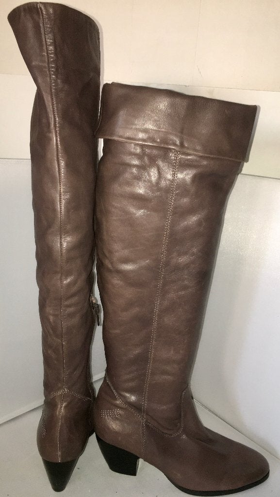 ORIZONTE bruin aubergine geheel leren omslag knie laarzen 37, Hoge laarzen, Ophalen of Verzenden, Zo goed als nieuw, Bruin