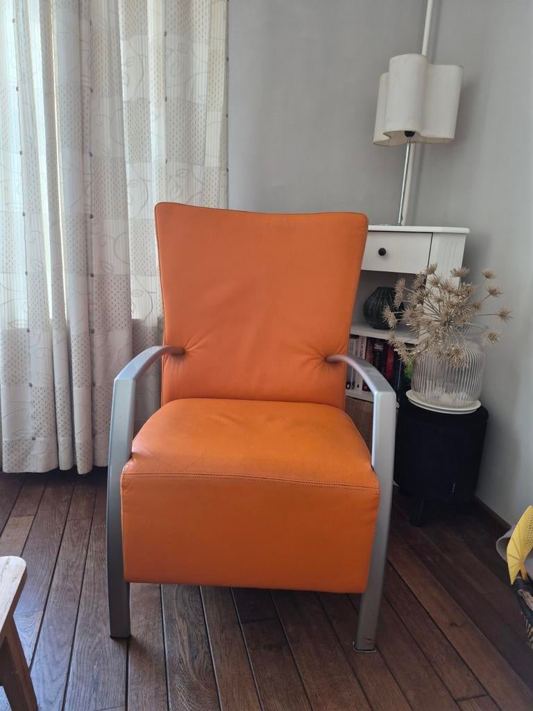 Oranje leren fauteuil van Montel - Gebruikt, goede staat, Ophalen, Gebruikt, 75 tot 100 cm, Leer
