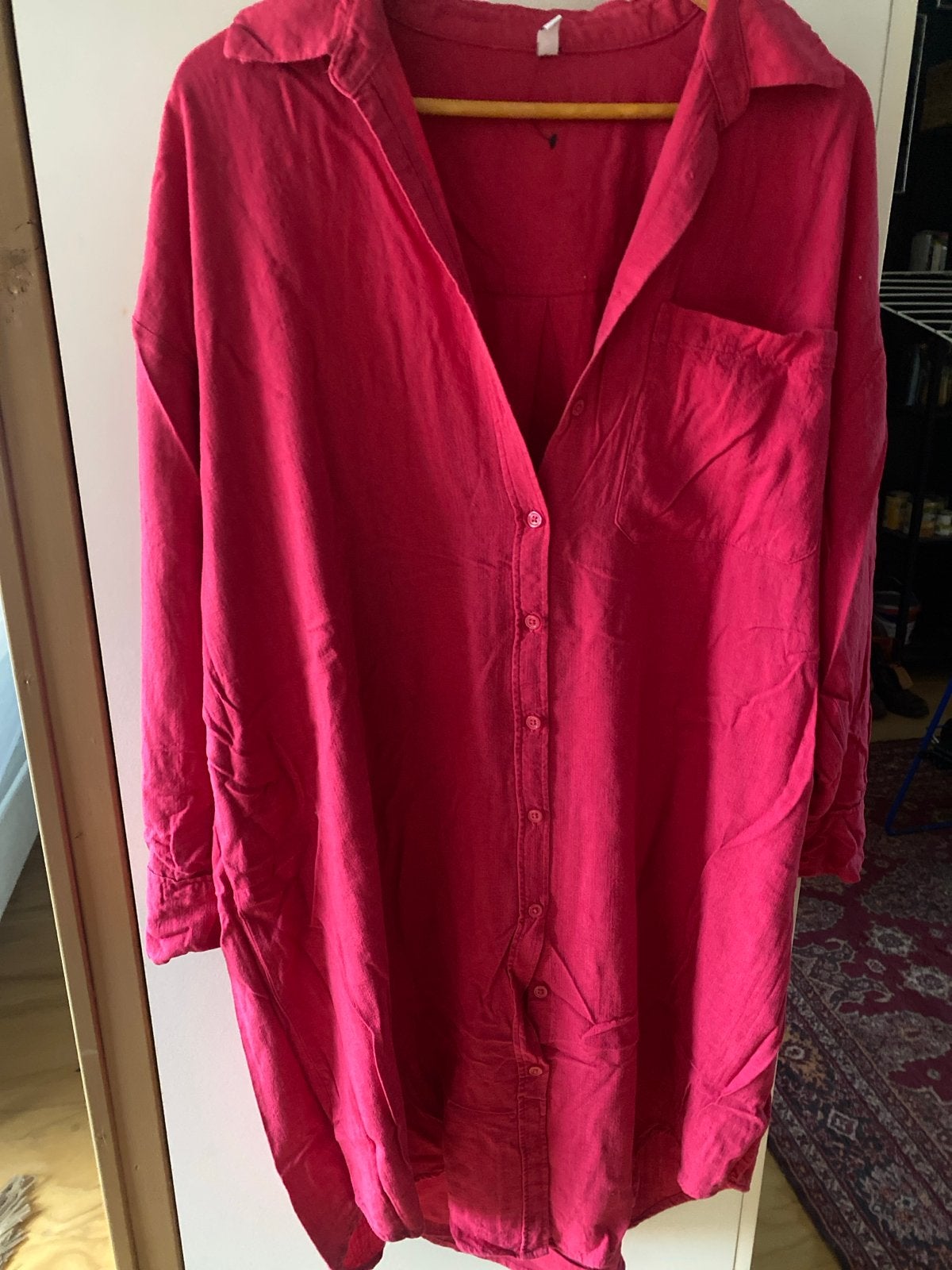 Hema knalroze overhemdjurk maat XL, Maat 46/48 (XL) of groter, Ophalen of Verzenden, Roze, Gedragen