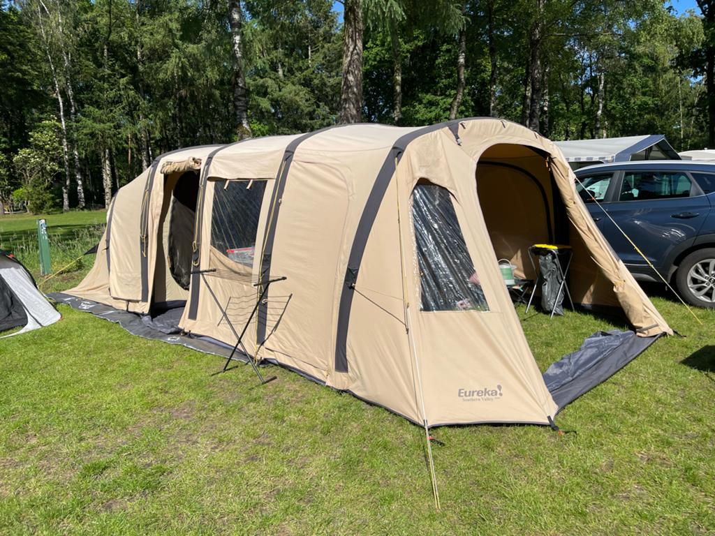 Ruime oppomp tunneltent met 3 slaapcabines. Polykatoen!, Ophalen, Gebruikt, Tot en met 6